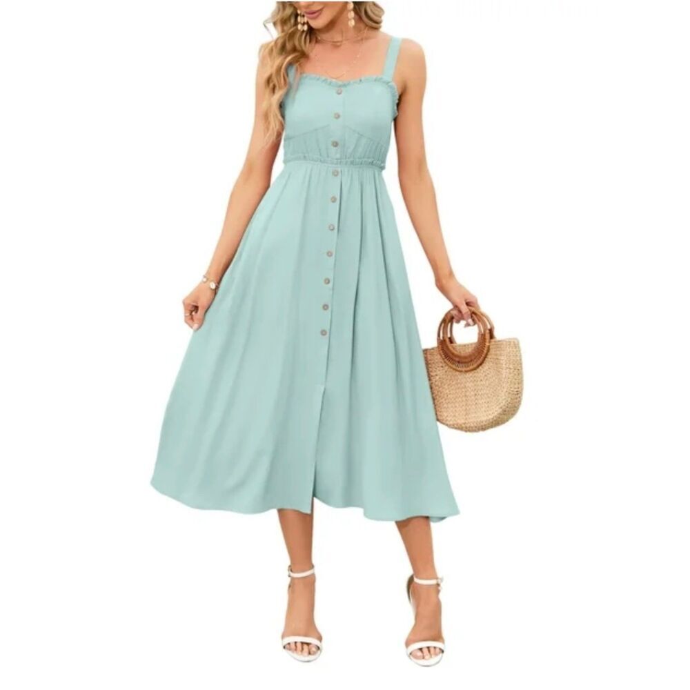 Women’s Button-Down Midi Sundress Sleeveless A-Line Beach Dress Size M NWT
